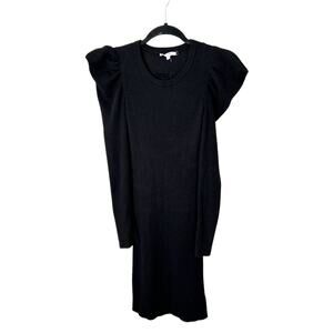 Splendid Ribbed Sweater Dress with Puff Shoulder Sleeves – Black, Size Small